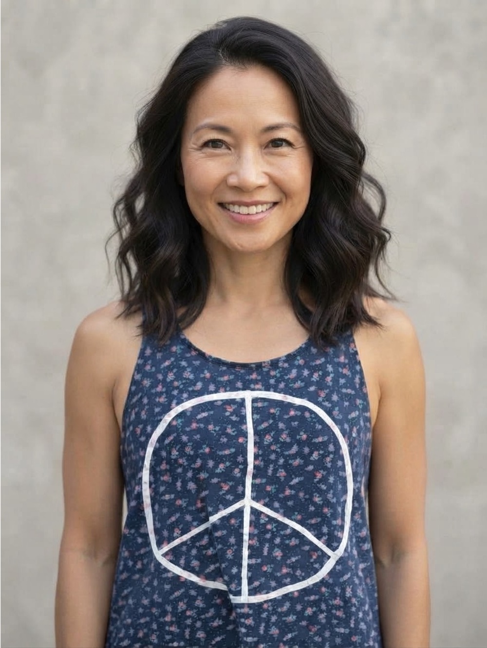 Distressed Peace Sign Racerback Tank Top - Size Medium